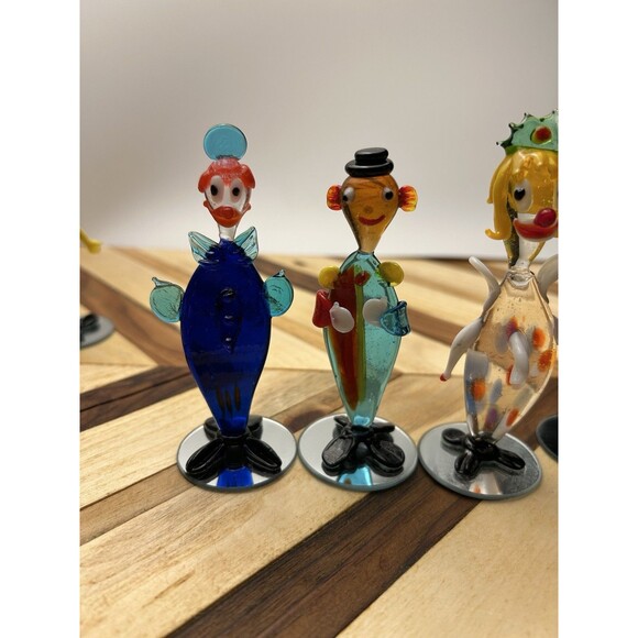 Set Of 6 - 4” Vintage Murano Style Clown Glass Art Lot Clowns - Picture 7 of 9